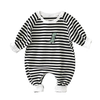 Thumbnail for Male And Female Baby Cartoon Striped Dinosaur Embroidery Long-Sleeved Jumpsuit