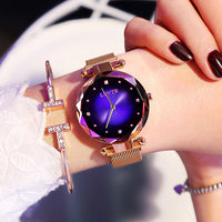 Thumbnail for Rose Gold Women Watches Fashion Diamond Ladies Starry Sky Magnet Watch Waterproof Female Wristwatch