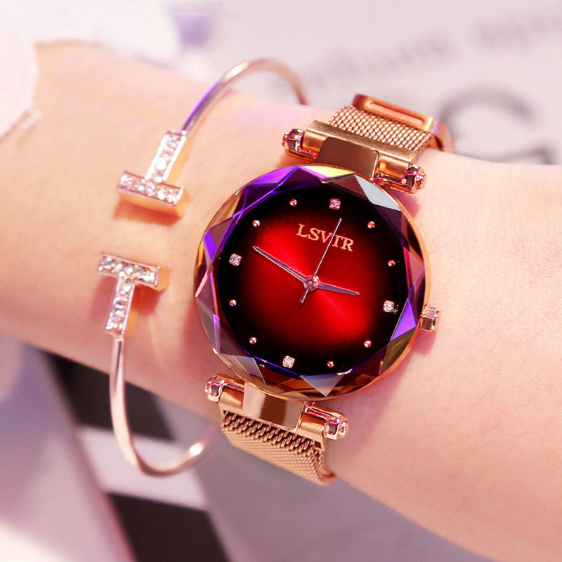 Rose Gold Women Watches Fashion Diamond Ladies Starry Sky Magnet Watch Waterproof Female Wristwatch