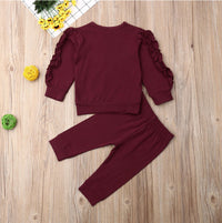 Thumbnail for Newborn Baby Boys Girls Ruffles Jumper Solid Long Sleeve Sweatshirt Tops Pants Infant Kids 2Pcs Outfits Clothes Set Fall Clothes