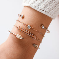 Thumbnail for Trendy Gold Silver Crystal Leaf Moon Arrow Cat Bracelet set for Women Geometric Adjustable Bracelet Bangle Pulseiras