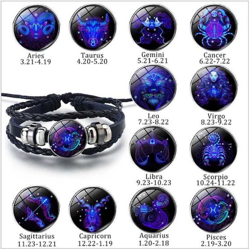 12 Constellations Luminous Bracelet Fashion Nightlight Punk Style Starry Sky Bracelet For Men Women Children