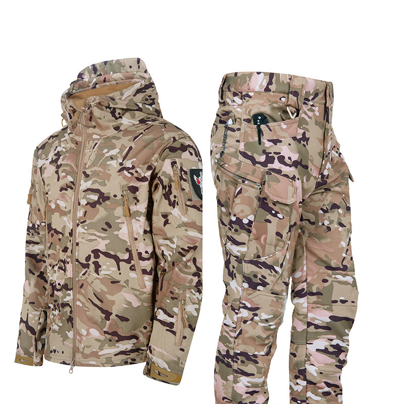 Ruins Russian Camouflage Shark Skin Shell Jacket Suit Fleece-lined Waterproof Tactical Suit